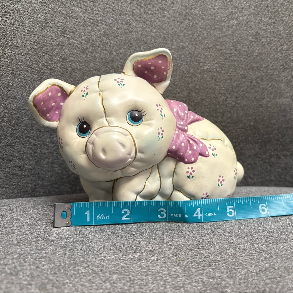 1987 Vintage Lefton Piggy Bank Figurine with Pink Accents - Picture 8 of 8